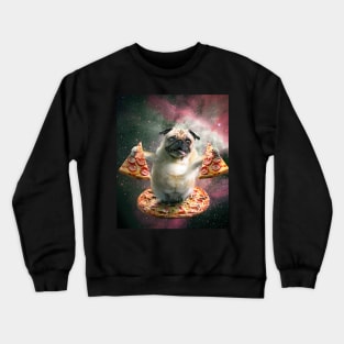 Funny Space Pug Dog With Pizza Crewneck Sweatshirt